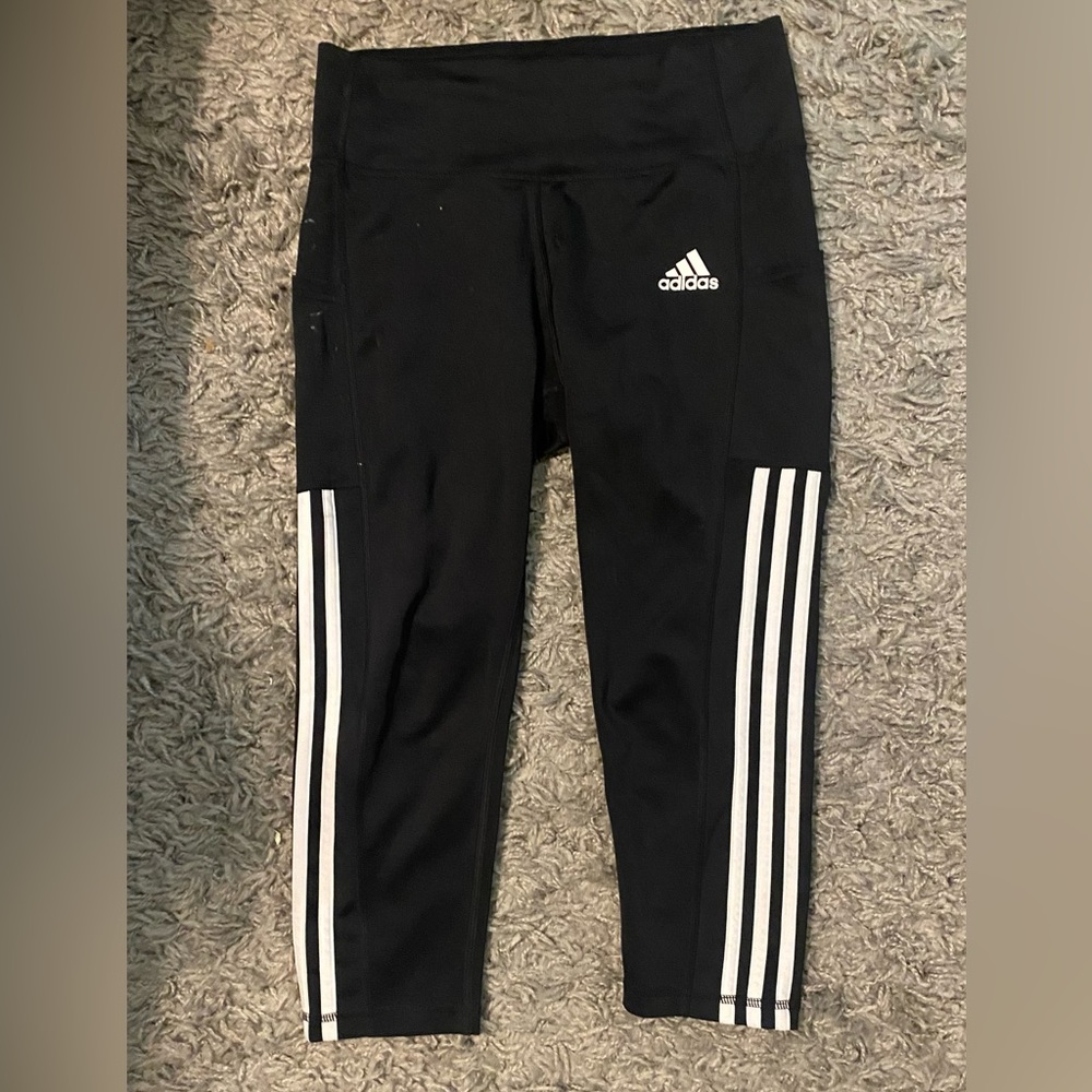 Adidas Women’s Black and White Striped Cropped Leggings
